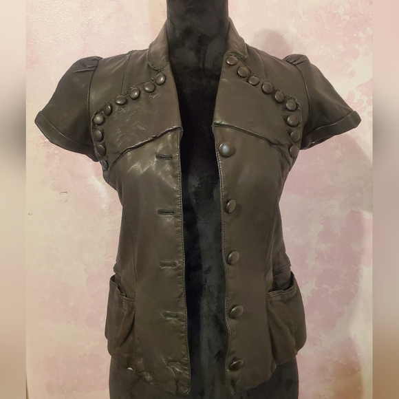 Vtg Antonio Marras Black Short Sleeve Leather Jacket - Picture 1 of 5
